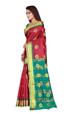 Wine woven jacquard saree with blouse 2