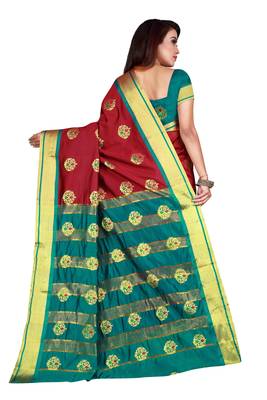 Wine woven jacquard saree with blouse 3