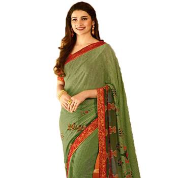 green printed georgette saree with blouse 1