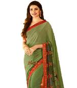 green printed georgette saree with blouse