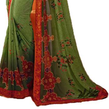 green printed georgette saree with blouse 2