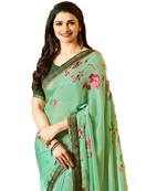 green printed georgette saree with blouse
