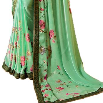 green printed georgette saree with blouse 2