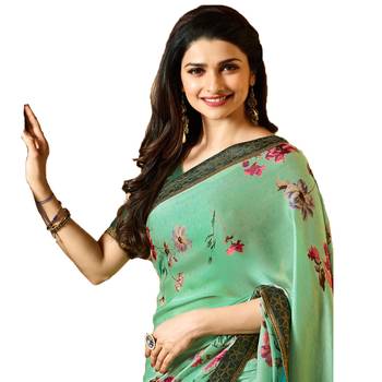 green printed georgette saree with blouse 3