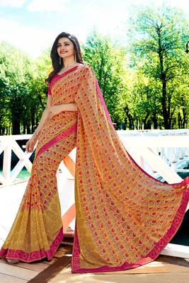 orange printed georgette saree with blouse 1