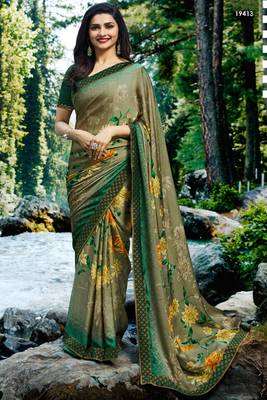 green printed georgette saree with blouse 1