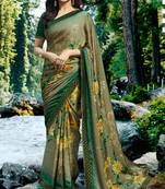 green printed georgette saree with blouse