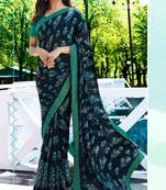 blue printed georgette saree with blouse