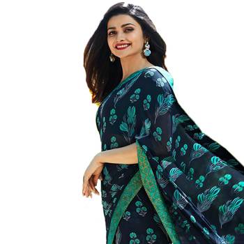 blue printed georgette saree with blouse 2