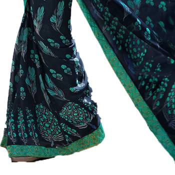 blue printed georgette saree with blouse 3