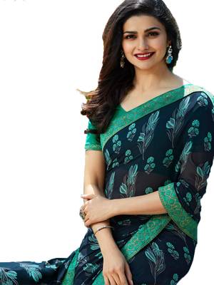 blue printed georgette saree with blouse 4