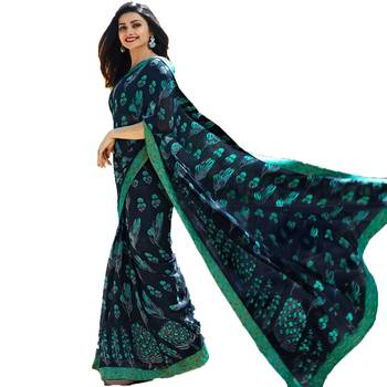 blue printed georgette saree with blouse 5