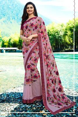 pink printed georgette saree with blouse 1