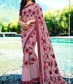 pink printed georgette saree with blouse