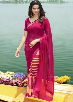 pink printed georgette saree with blouse 1