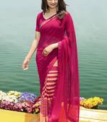 pink printed georgette saree with blouse