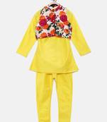 Yellow woven polyester boys-kurta-pyjama