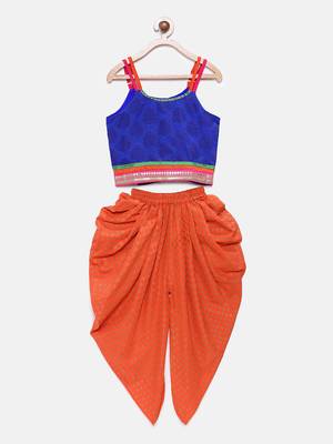 Blue printed jaquard girls-top-bottom 1