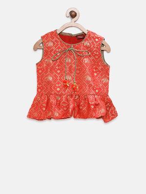 Orange printed jacquard girls-top-bottom 2