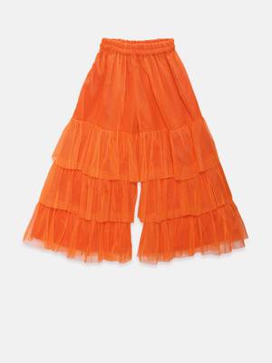 Orange printed jacquard girls-top-bottom 3