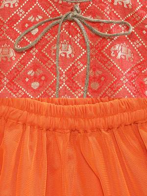 Orange printed jacquard girls-top-bottom 4