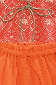 Orange printed jacquard girls-top-bottom