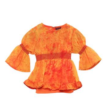 Orange printed georgette kids-tops 1