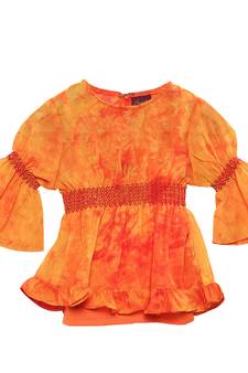 Orange printed georgette kids-tops