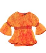 Orange printed georgette kids-tops