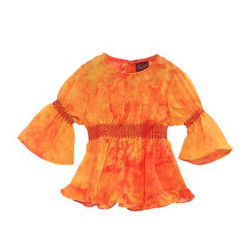 Orange printed georgette kids-tops 2