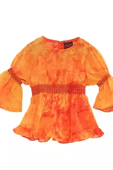 Orange printed georgette kids-tops