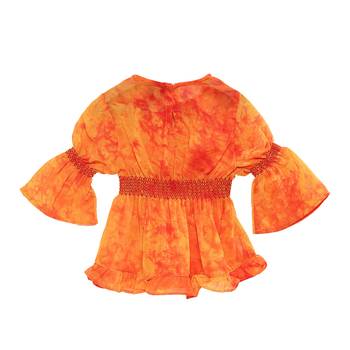 Orange printed georgette kids-tops 3