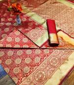 red printed silk blend saree with blouse