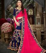Pink Embroidered Georgette Saree With Blouse