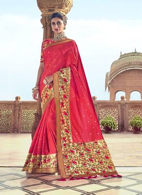 Red woven banarasi silk saree with blouse 1