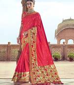 Red woven banarasi silk saree with blouse