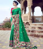 Green woven banarasi silk saree with blouse