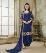 Blue Embroidered Art Silk Salwar