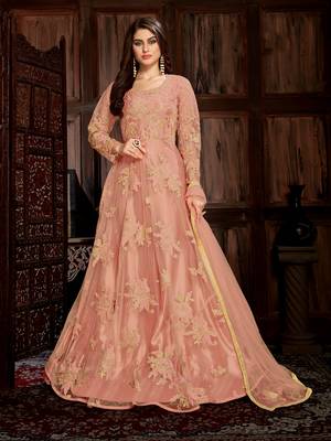 Peach Embroidered Net Salwar 1