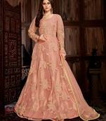 Peach Embroidered Net Salwar