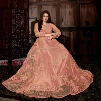 Peach Embroidered Net Salwar 3