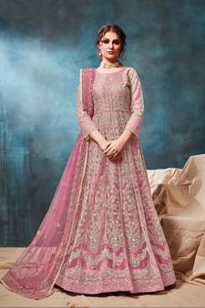 Light-Pink Embroidered Net Salwar