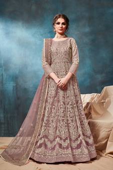 Light-brown embroidered net salwar