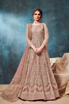 Peach embroidered net salwar
