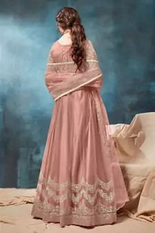 Peach embroidered net salwar