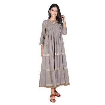 Women's Grey Cotton Anarkali Kurti 1