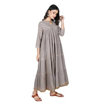 Women's Grey Cotton Anarkali Kurti 2