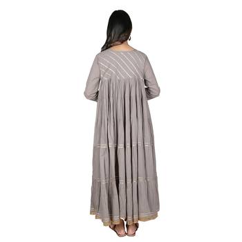 Women's Grey Cotton Anarkali Kurti 3