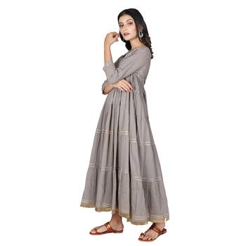 Women's Grey Cotton Anarkali Kurti 4