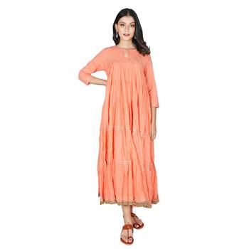 Women's Peach Cotton Anarkali Kurti 1